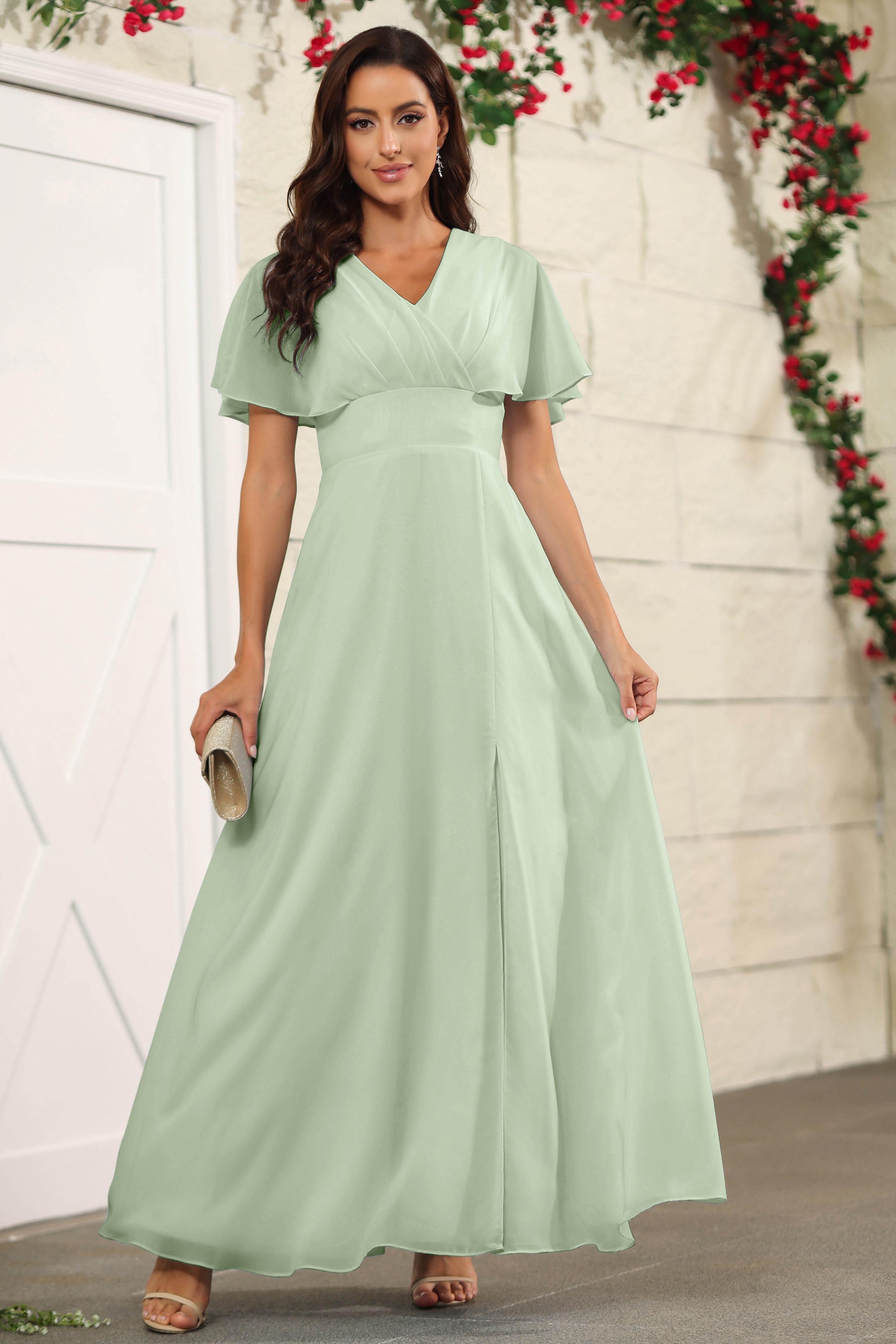 Celadon Chiffon Floor Length V-neck Bridesmaid Dresses Celadon Chiffon Floor Length V-neck Bridesmaid Dresses