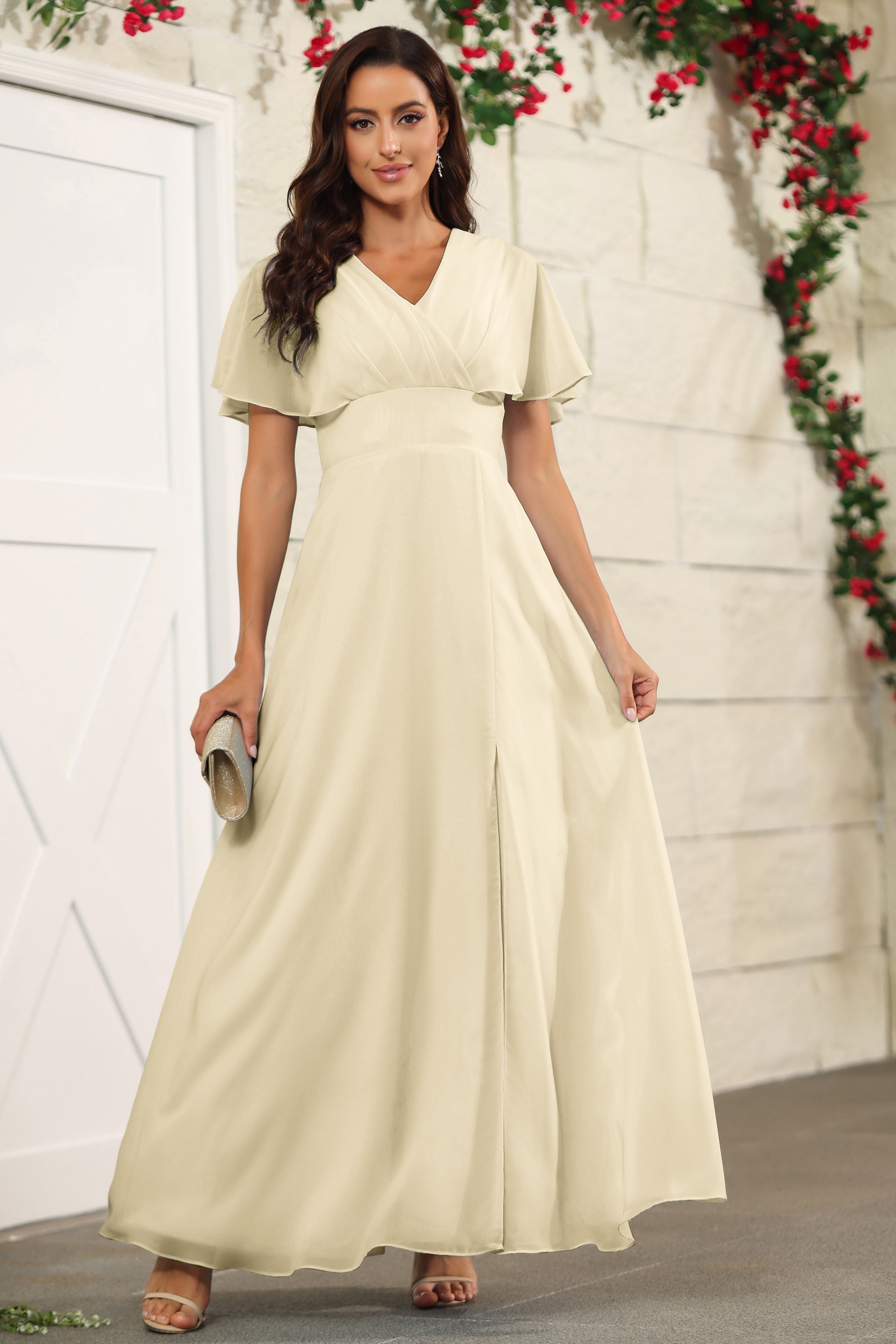 Champagne Chiffon Floor Length V-neck Bridesmaid Dresses Champagne Chiffon Floor Length V-neck Bridesmaid Dresses