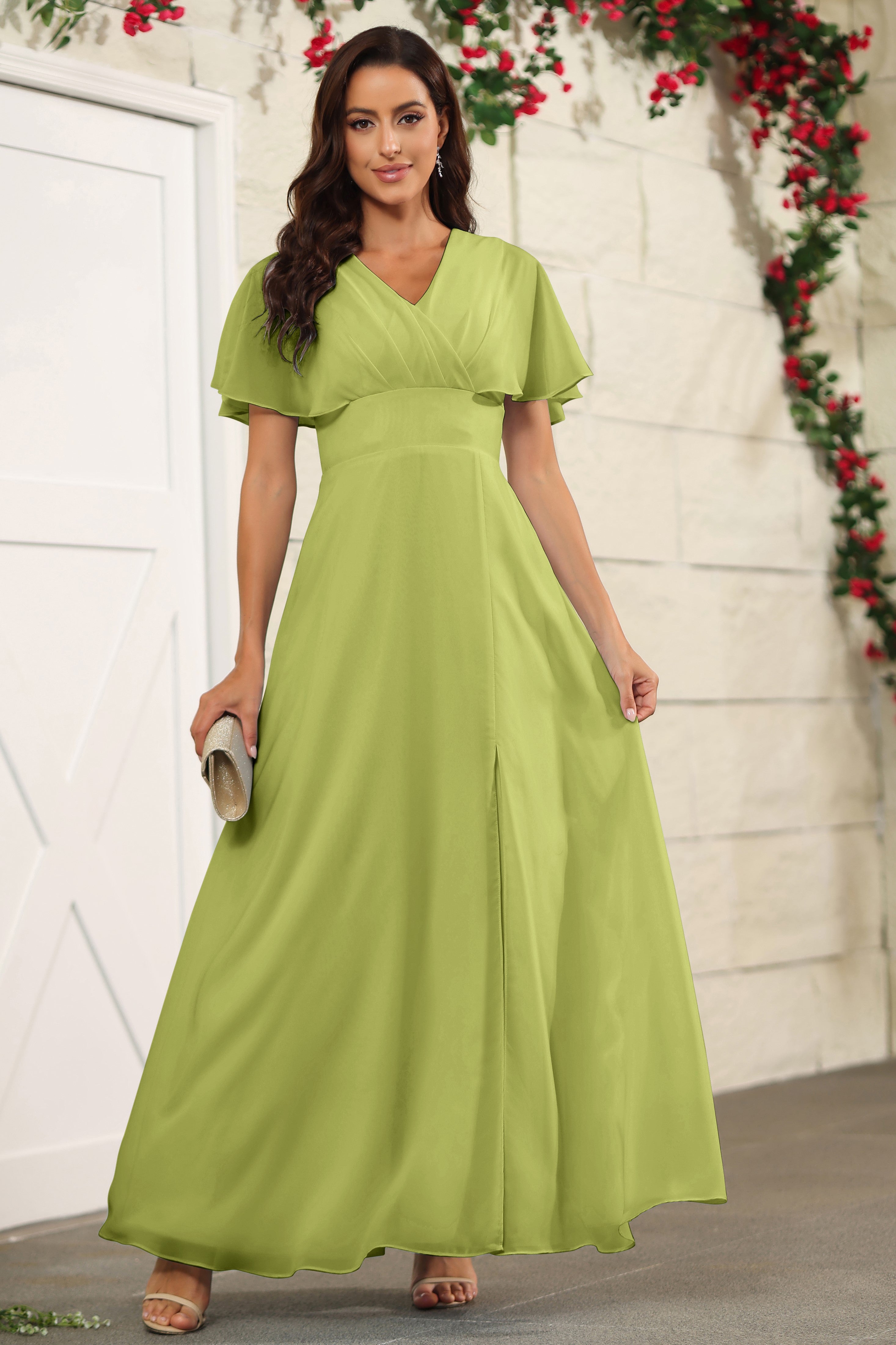 A Line Clover Floor Length V-neck Chiffon Bridesmaid Dresses A Line Clover Floor Length V-neck Chiffon Bridesmaid Dresses