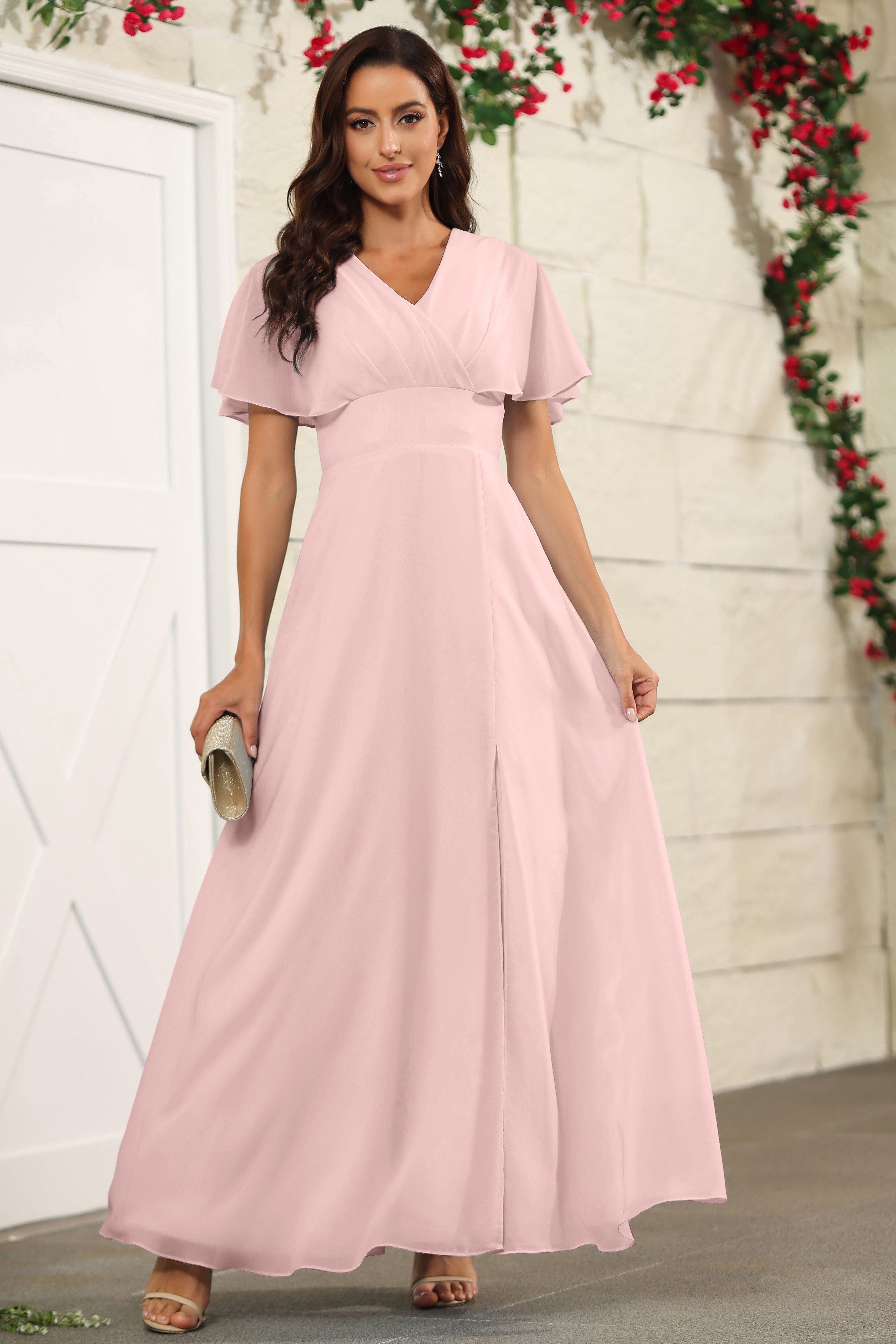 Dusty Rose V-neck A Line Floor Length Chiffon Bridesmaid Dress Dusty Rose V-neck A Line Floor Length Chiffon Bridesmaid Dress
