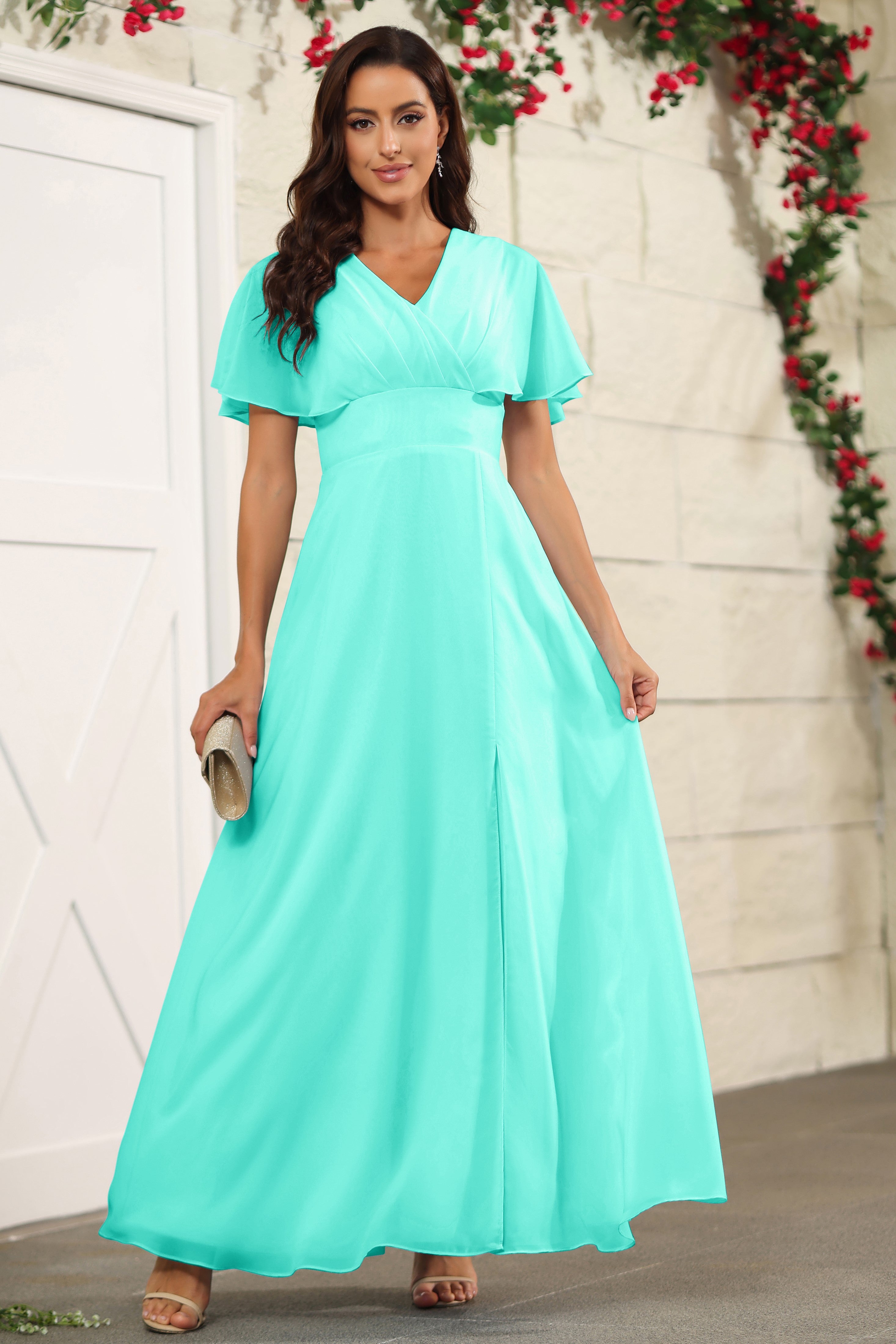 Chiffon Spa A Line Floor Length Short Sleeves Bridesmaid Dress Chiffon Spa A Line Floor Length Short Sleeves Bridesmaid Dress