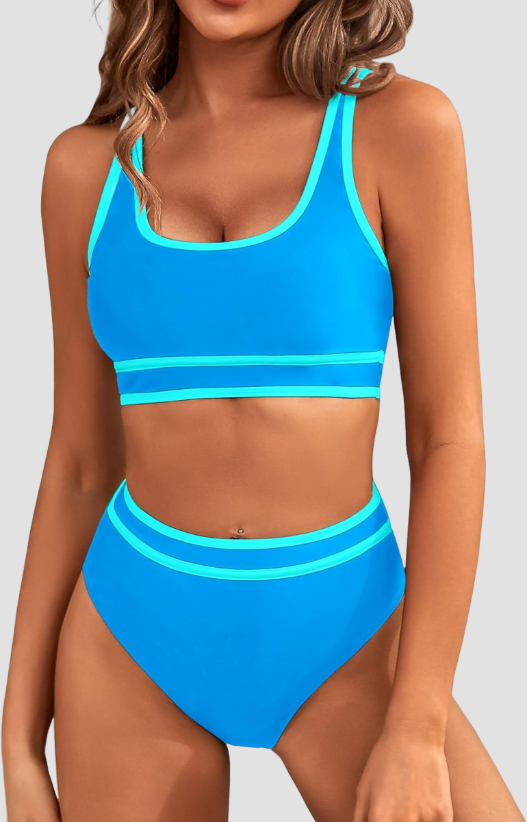 Savaviaswim - Women's High Waisted Bikini Sets Sporty Two Piece Swimsuits Color Block Cheeky High Cut Bathing Suits