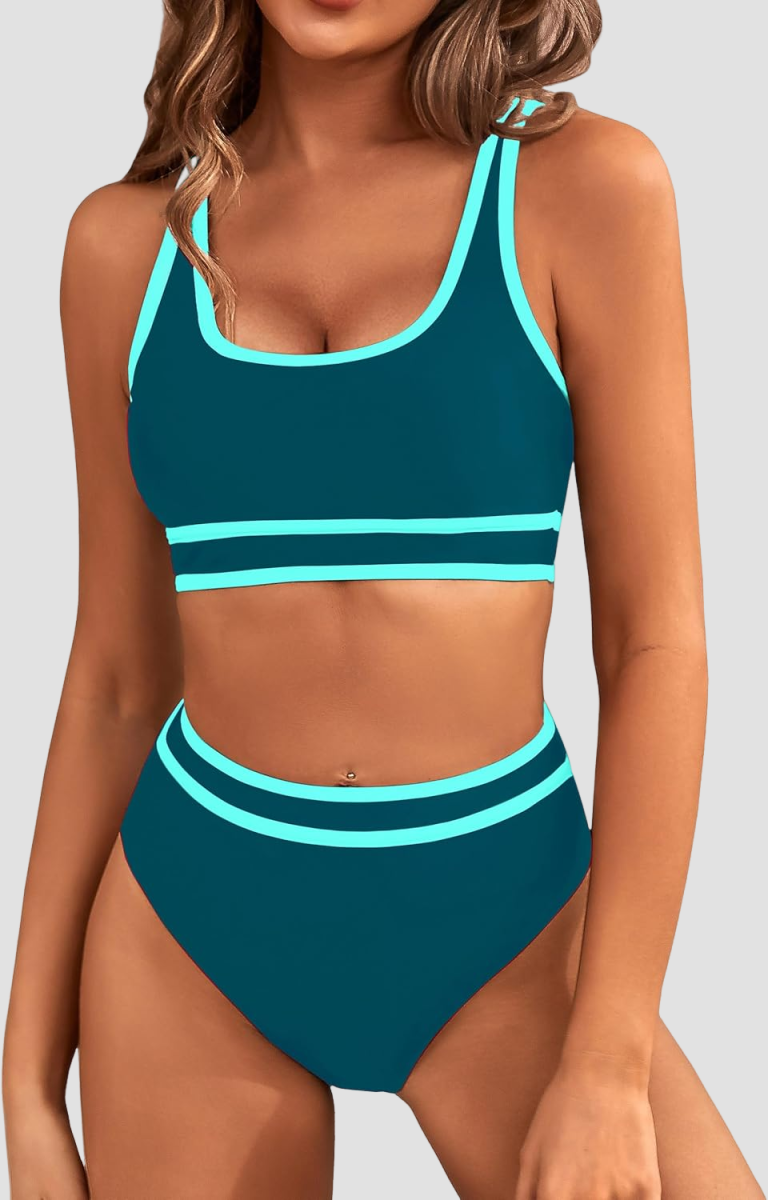 Savaviaswim - Women's High Waisted Bikini Sets Sporty Two Piece Swimsuits Color Block Cheeky High Cut Bathing Suits