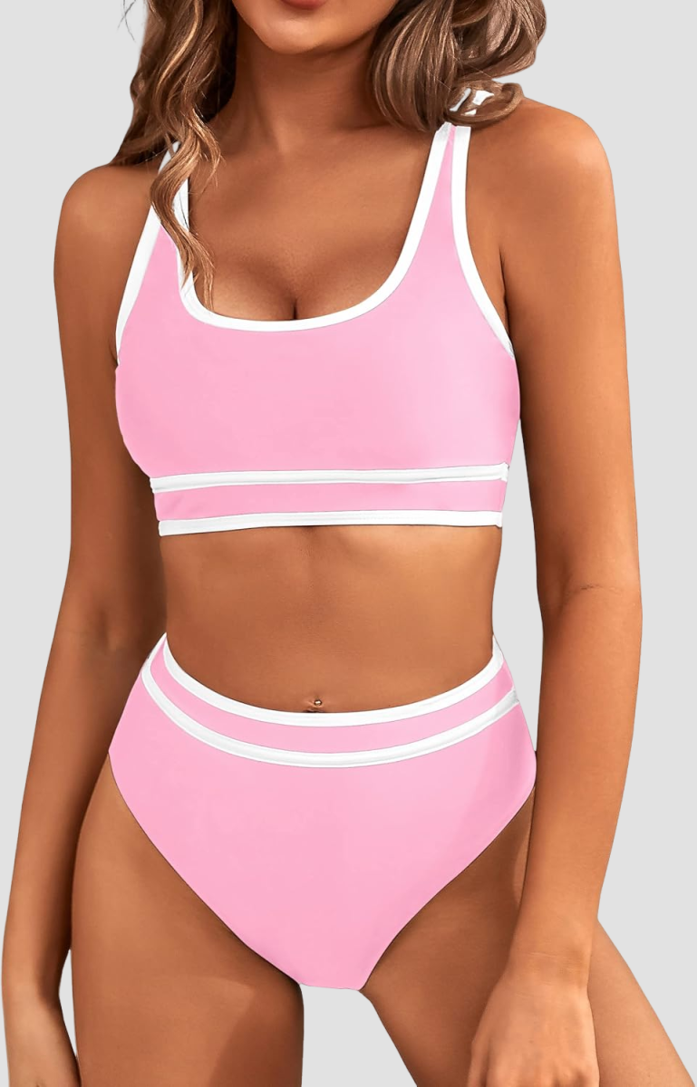 Savaviaswim - Women's High Waisted Bikini Sets Sporty Two Piece Swimsuits Color Block Cheeky High Cut Bathing Suits