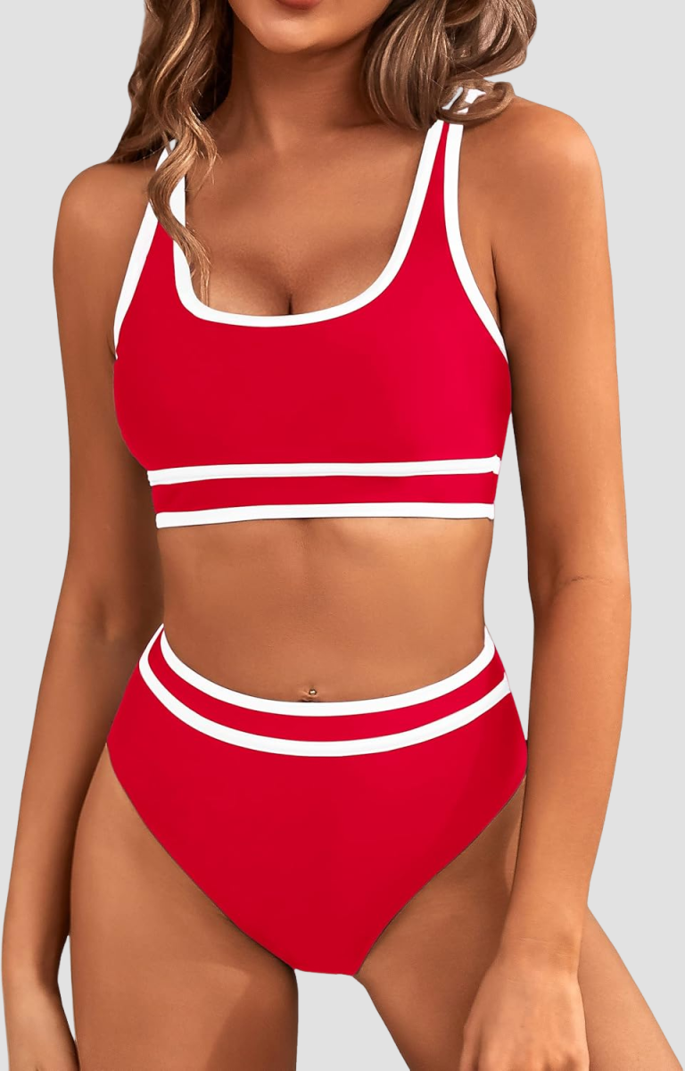 Savaviaswim - Women's High Waisted Bikini Sets Sporty Two Piece Swimsuits Color Block Cheeky High Cut Bathing Suits
