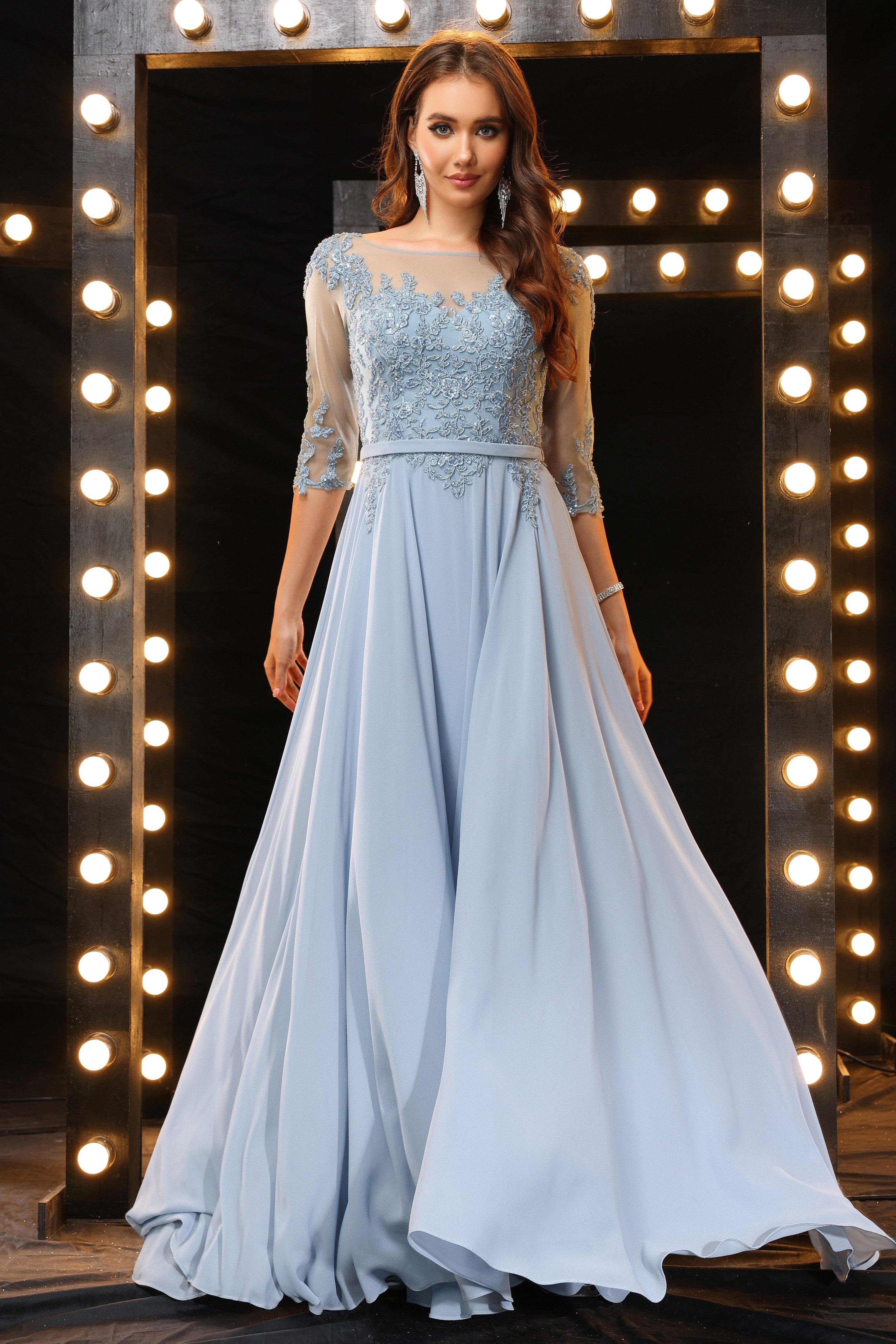 Elegant A Line Half Sleeves Chiffon Long Prom Dress Elegant A Line Half Sleeves Chiffon Long Prom Dress