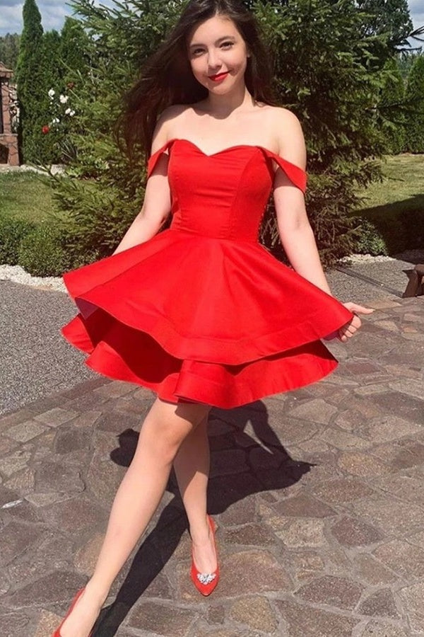 Cute Red Off The Shoulder Short Homecoming Dresseses For Teens Party D