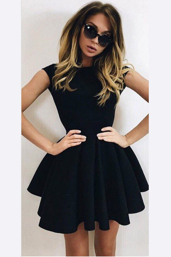 Cute A Line Homecoming Dresses Black Backless Short Prom Dresses HCD29