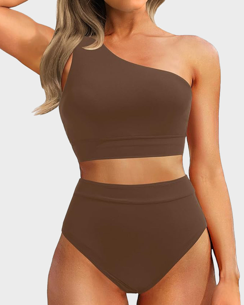Savaviaswim - High-Waist One-Shoulder Tummy Control Bikini Set