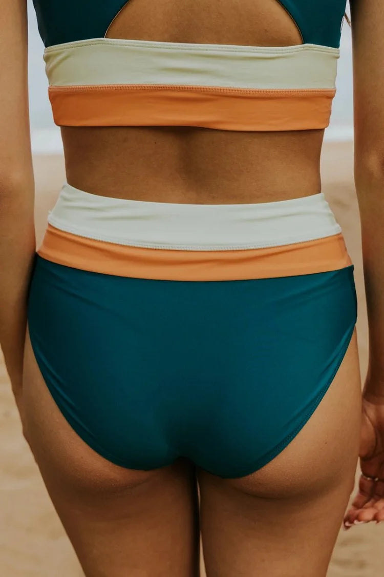 Savaviaswim - High Waist Colorblock Marine Cut Back Crop Bikini Set