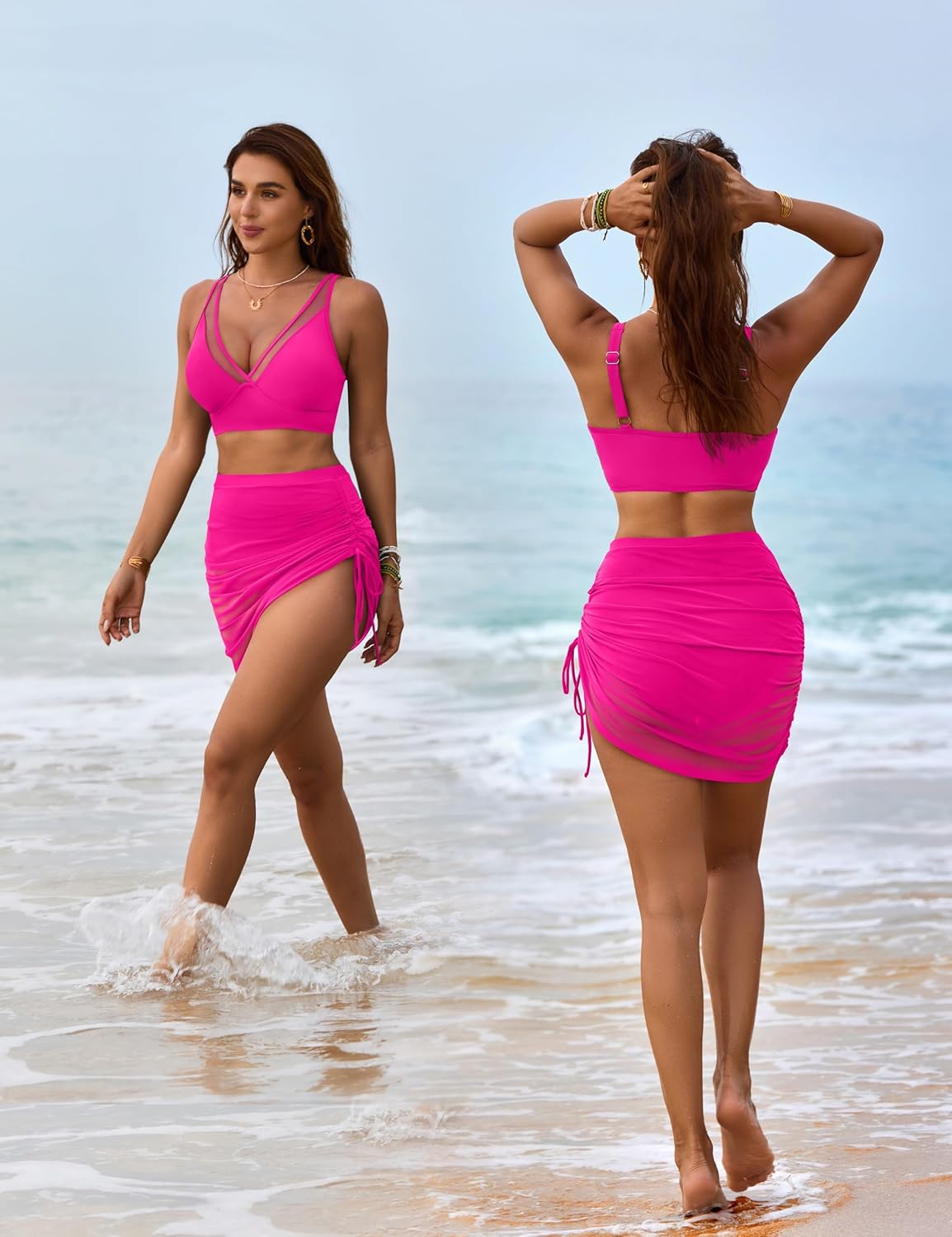 Savaviaswim - Womens Swim Skirt High Waisted Bikini Sets Tummy Control Swimsuits Mesh Sarong Wraps Bathing Suits