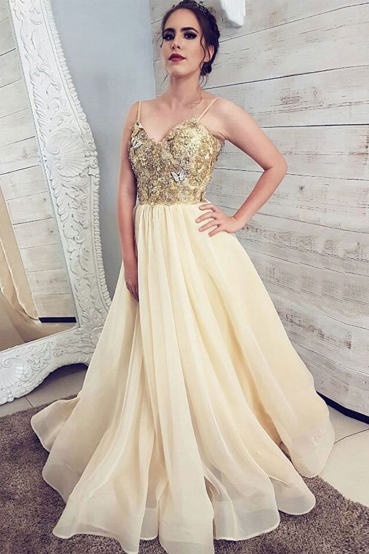 Unique Spaghetti Straps Beautiful A line Prom Dresses Pretty Long Party Gowns