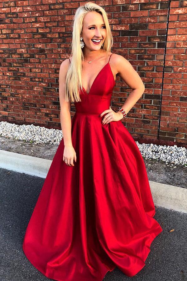 Casual Spaghetti Straps Long Red Beautiful Prom Dresses Simple Party G