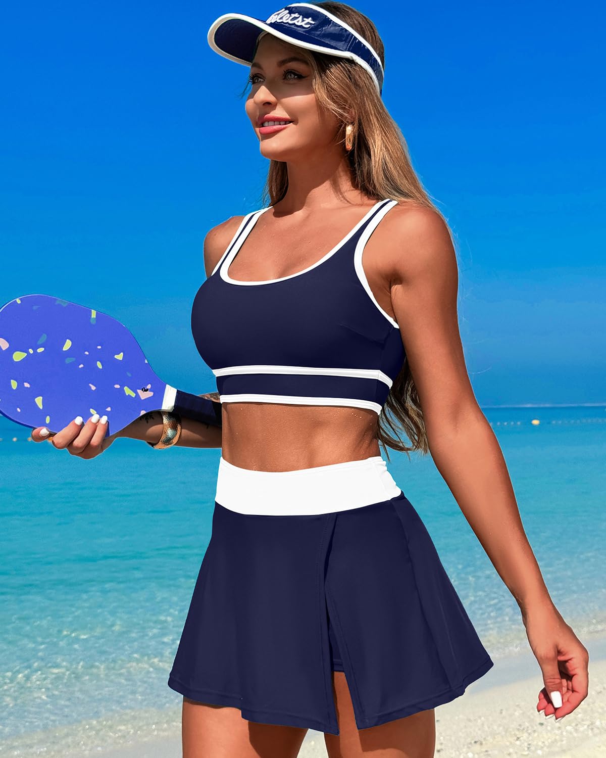 Savaviaswim - High Waisted Bikini Sets Tummy Control Swim Skirt Two Piece Swim Suit Tummy Control Color Block Bathing Suit