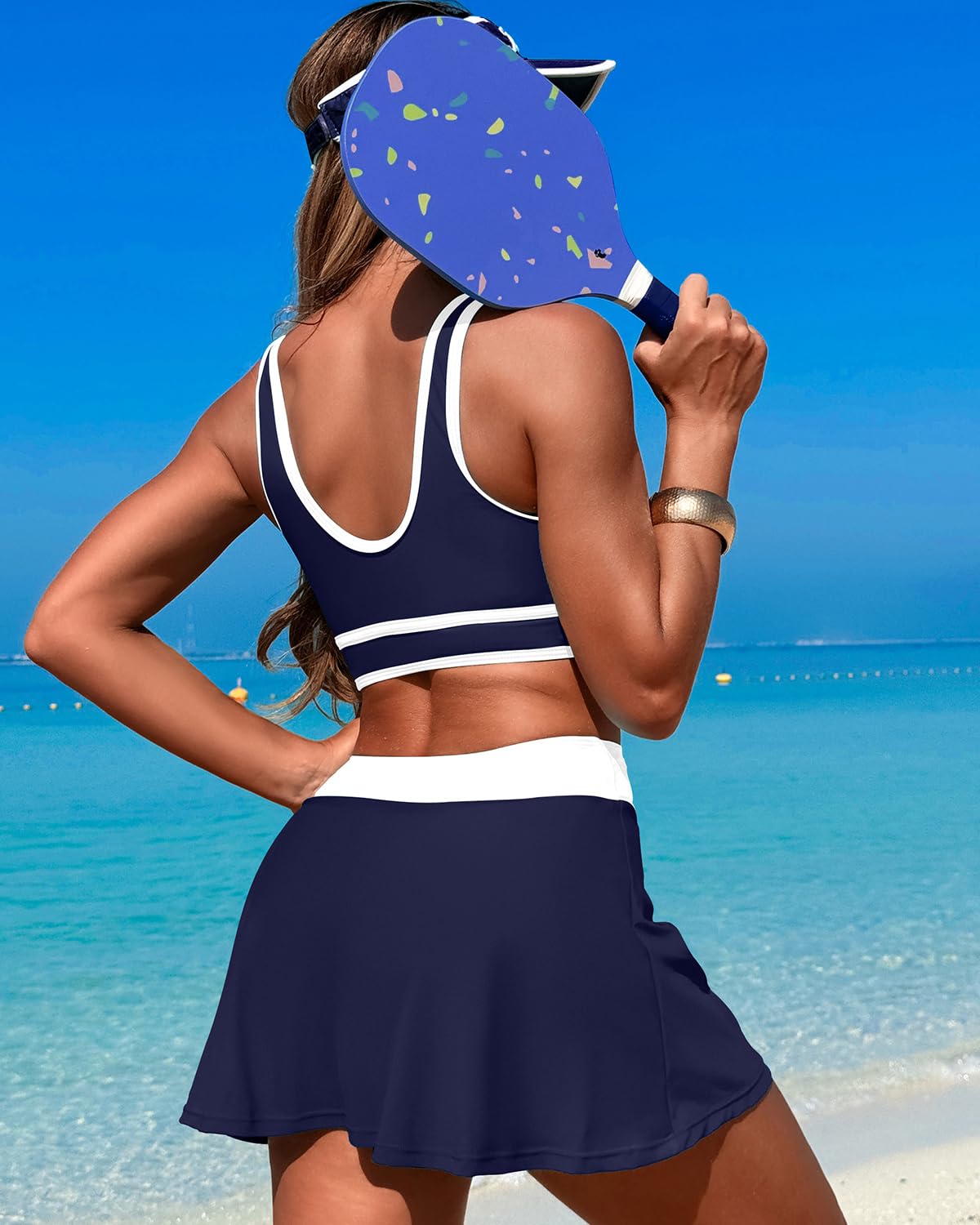 Savaviaswim - High Waisted Bikini Sets Tummy Control Swim Skirt Two Piece Swim Suit Tummy Control Color Block Bathing Suit