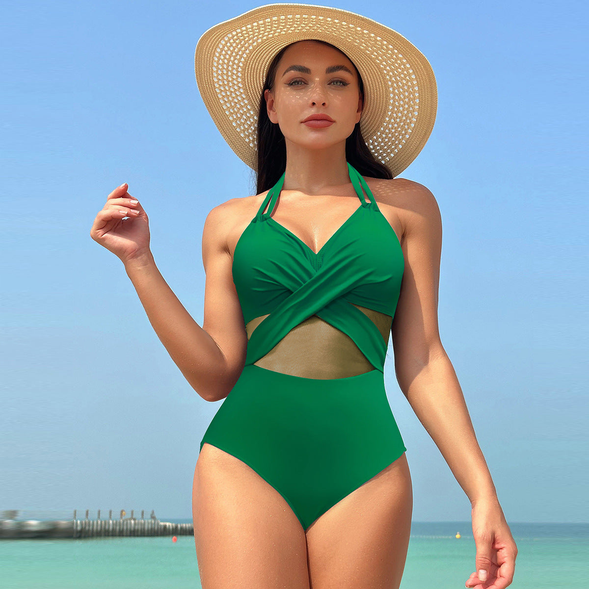 Savaviaswim - Women's One Piece Swimsuits Mesh Tummy Control High Waisted Bathing Suit Wrap Tie Back Cutout Swimsuit