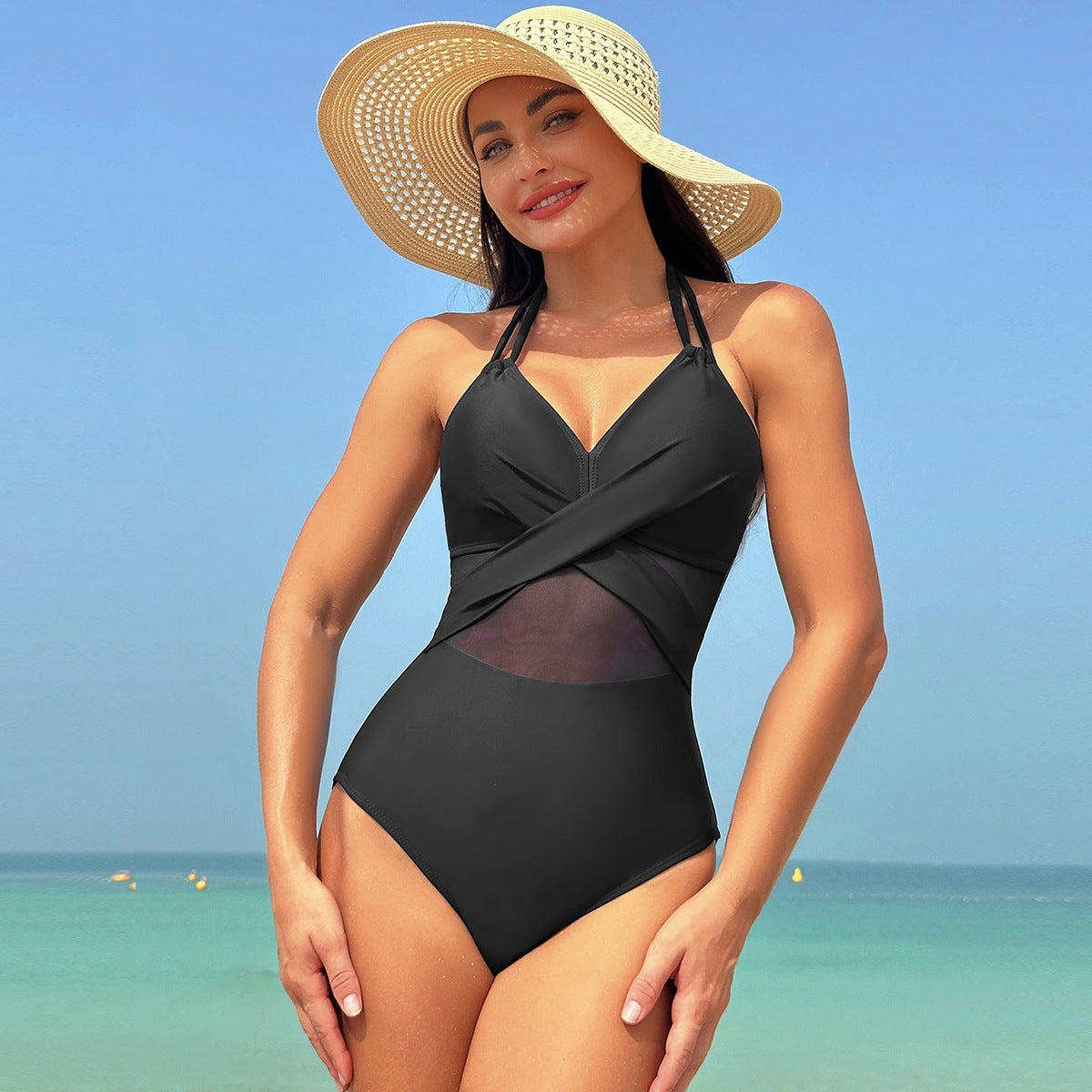 Savaviaswim - Women's One Piece Swimsuits Mesh Tummy Control High Waisted Bathing Suit Wrap Tie Back Cutout Swimsuit