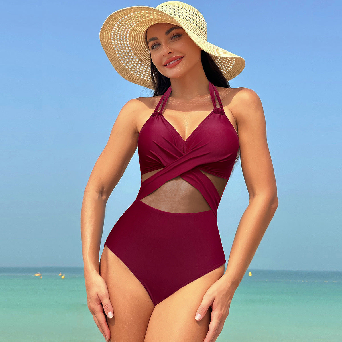 Savaviaswim - Women's One Piece Swimsuits Mesh Tummy Control High Waisted Bathing Suit Wrap Tie Back Cutout Swimsuit