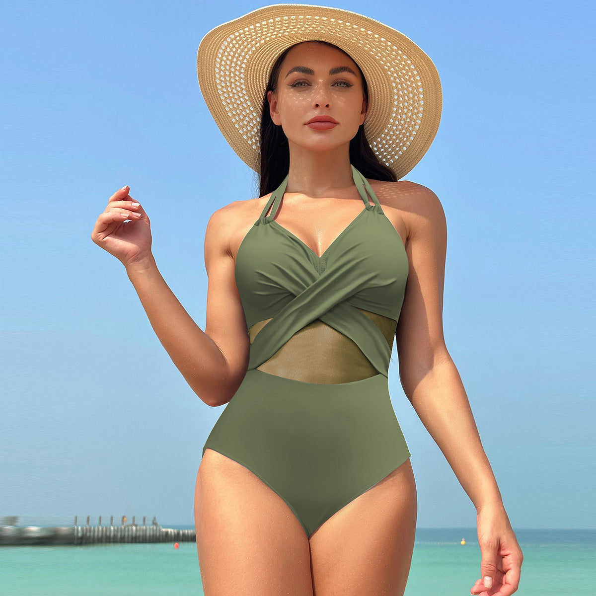 Savaviaswim - Women's One Piece Swimsuits Mesh Tummy Control High Waisted Bathing Suit Wrap Tie Back Cutout Swimsuit