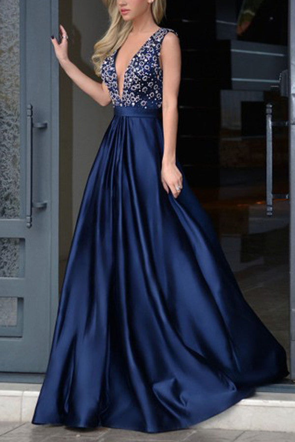 Plunge neck prom dress best sale