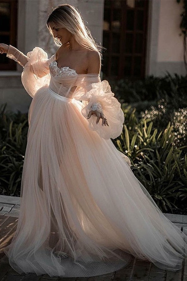 Elegant Flowy Long Sleeves Backless Romantic Long Beach Wedding Dresses Elegant Flowy Long Sleeves Backless Romantic Long Beach Wedding Dresses