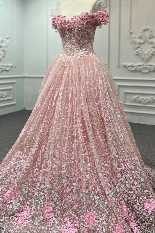 Pink sequin ball gown best sale