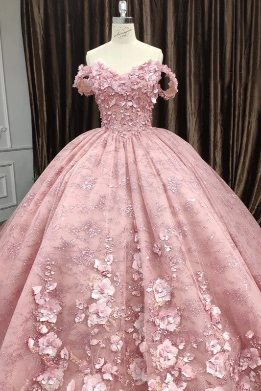 Princess Pink Sleeveless Prom Dresses Sweetheart Ball Gown with Appliq Princess Pink Sleeveless Prom Dresses Sweetheart Ball Gown with Appliq