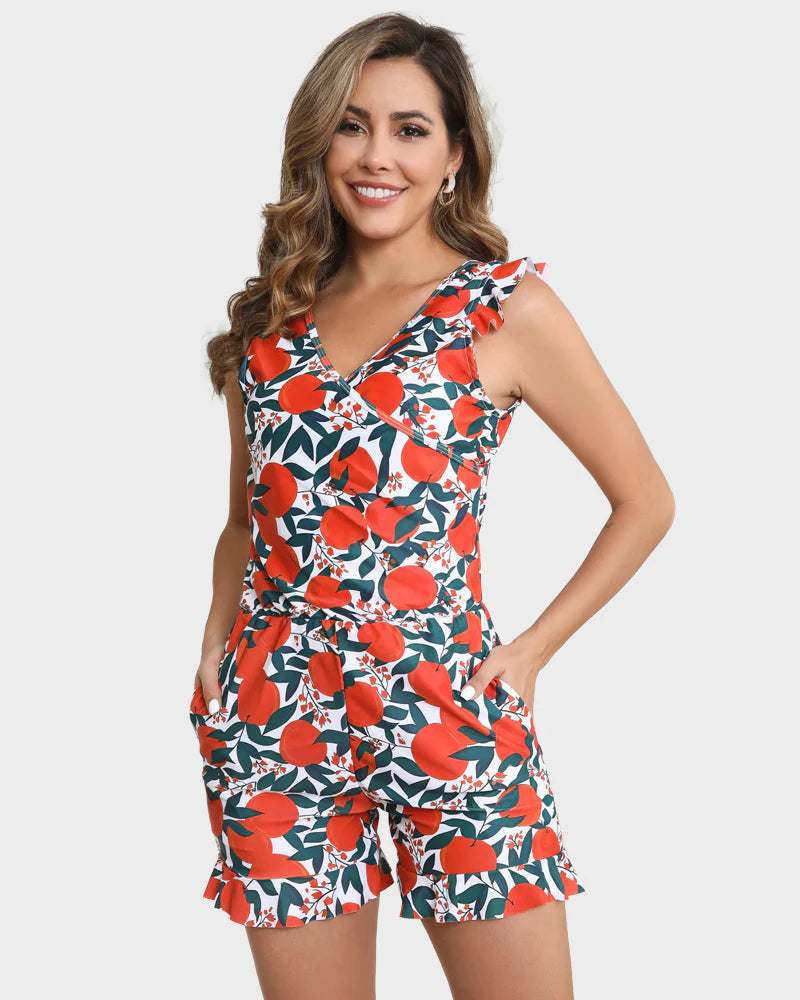 Savaviaswim - Built-In Bra Swim Romper Three Piece Set