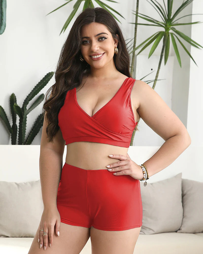Savaviaswim - Built-In Bra Swim Romper Three Piece Set