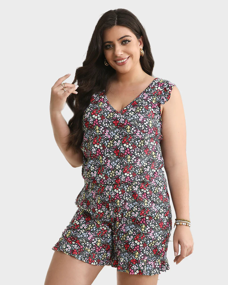 Savaviaswim - Built-In Bra Swim Romper Three Piece Set