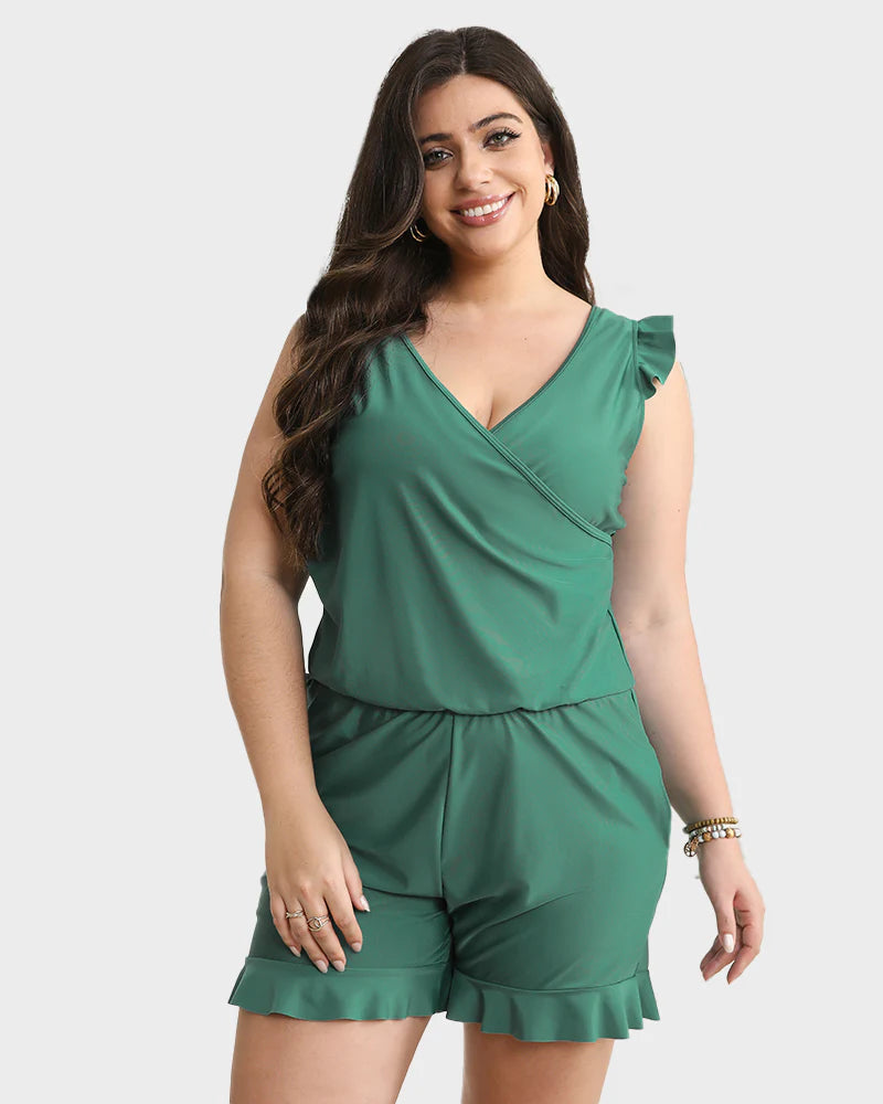 Savaviaswim - Built-In Bra Swim Romper Three Piece Set