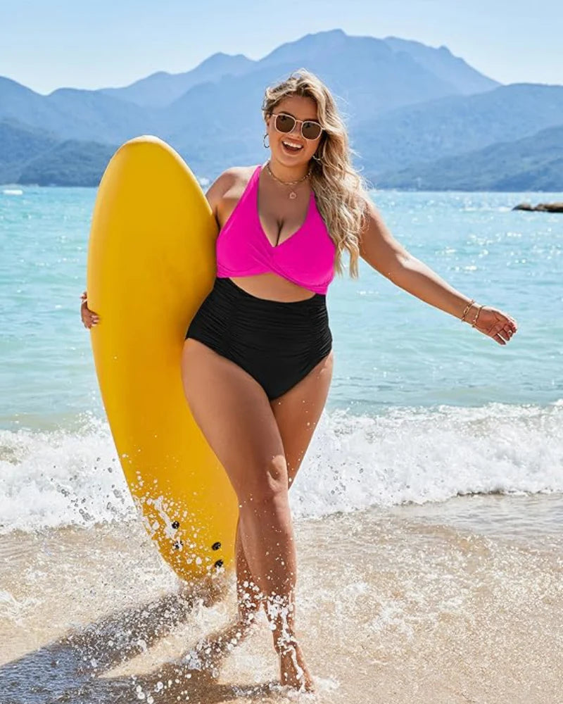 Savaviaswim - Womens One Piece Swimsuits Push Up Tummy Control Bathing Suits V Neck Cutout Modest Swimwear