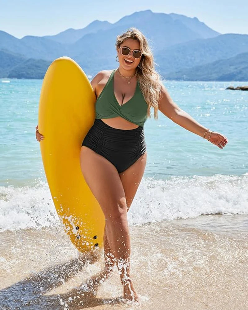 Savaviaswim - Womens One Piece Swimsuits Push Up Tummy Control Bathing Suits V Neck Cutout Modest Swimwear