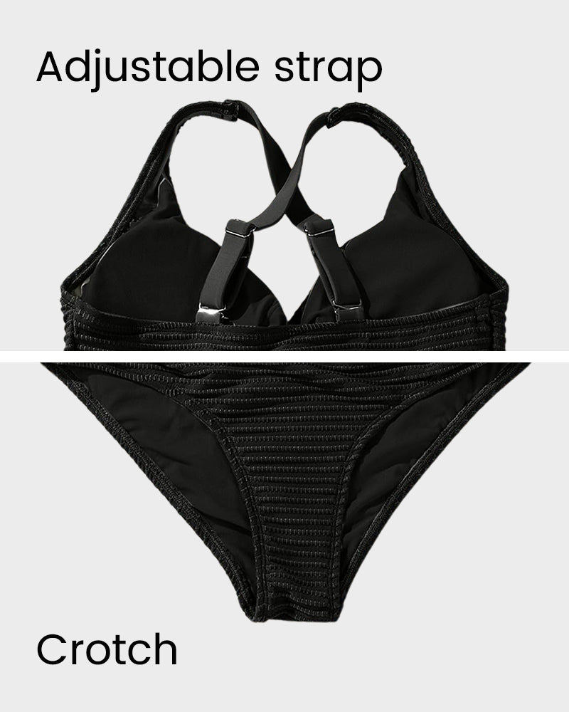 Savaviaswim - Textured Knot-Front High-Waisted Bikini Set