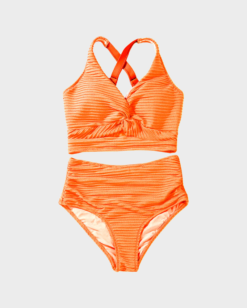 Savaviaswim - Textured Knot-Front High-Waisted Bikini Set