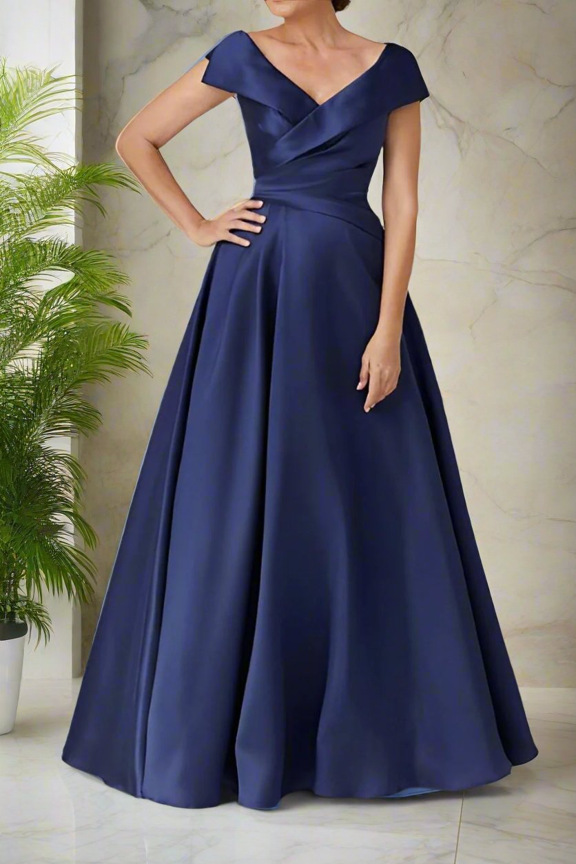 Satin V-Neck A-Line Ruched Mother of The Bride Dresses Satin V-Neck A-Line Ruched Mother of The Bride Dresses