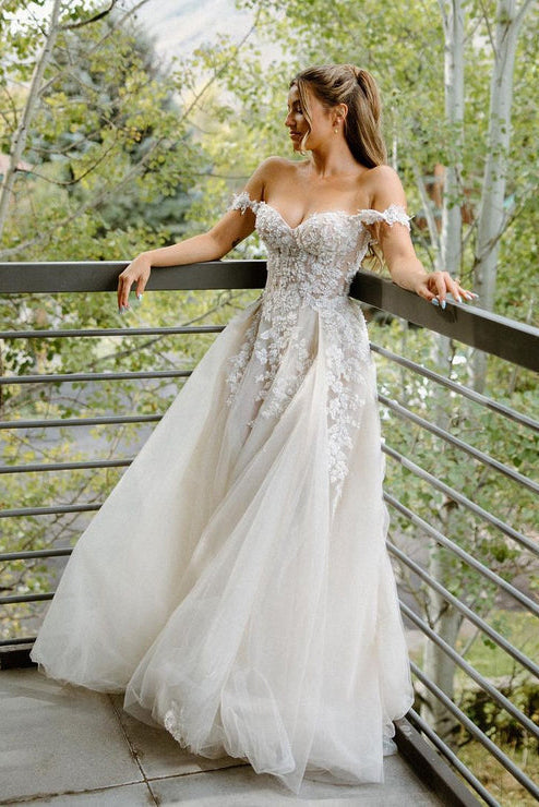 fairy bridesmaid dresses Fairy A Line Off the Shoulder Appliques Long Wedding Dresses
