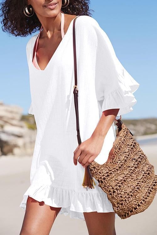 Savaviaswim - V Neck Solid Color Cover Up