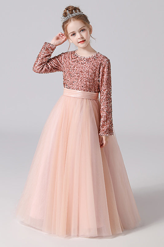 Long Sleeve Sequins Floor Length Tulle Flower Girl Dresses Long Sleeve Sequins Floor Length Tulle Flower Girl Dresses