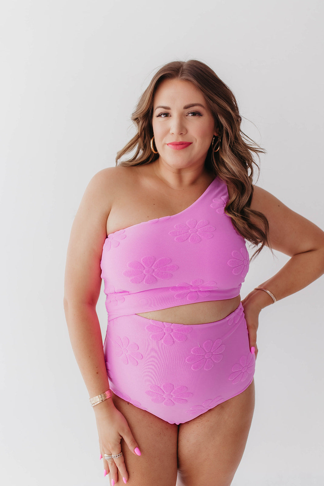 Savaviaswim - Green Terry Floral Cut Out One Piece In Fondant