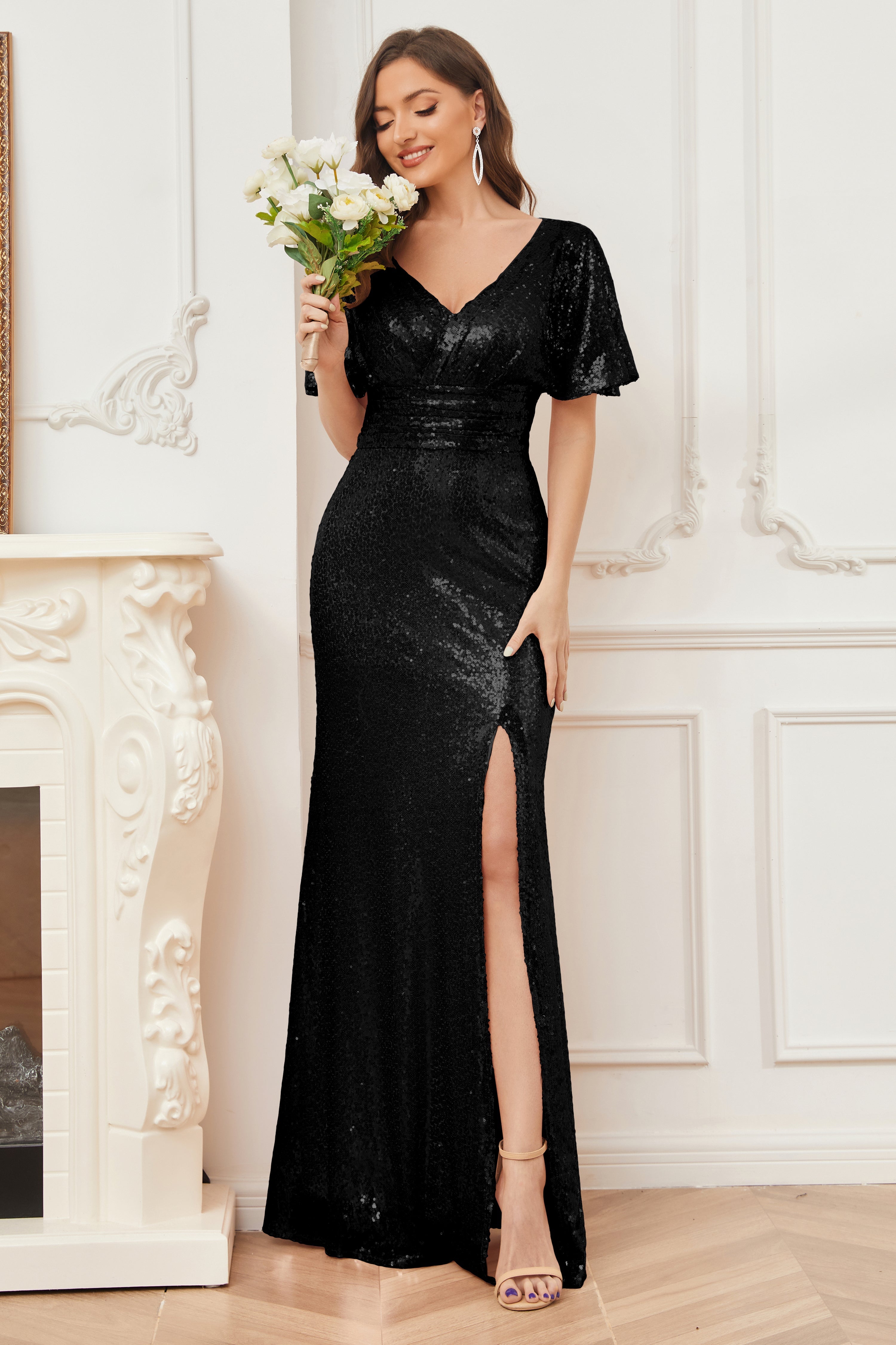 Black bridesmaid dresses with sleeves hotsell