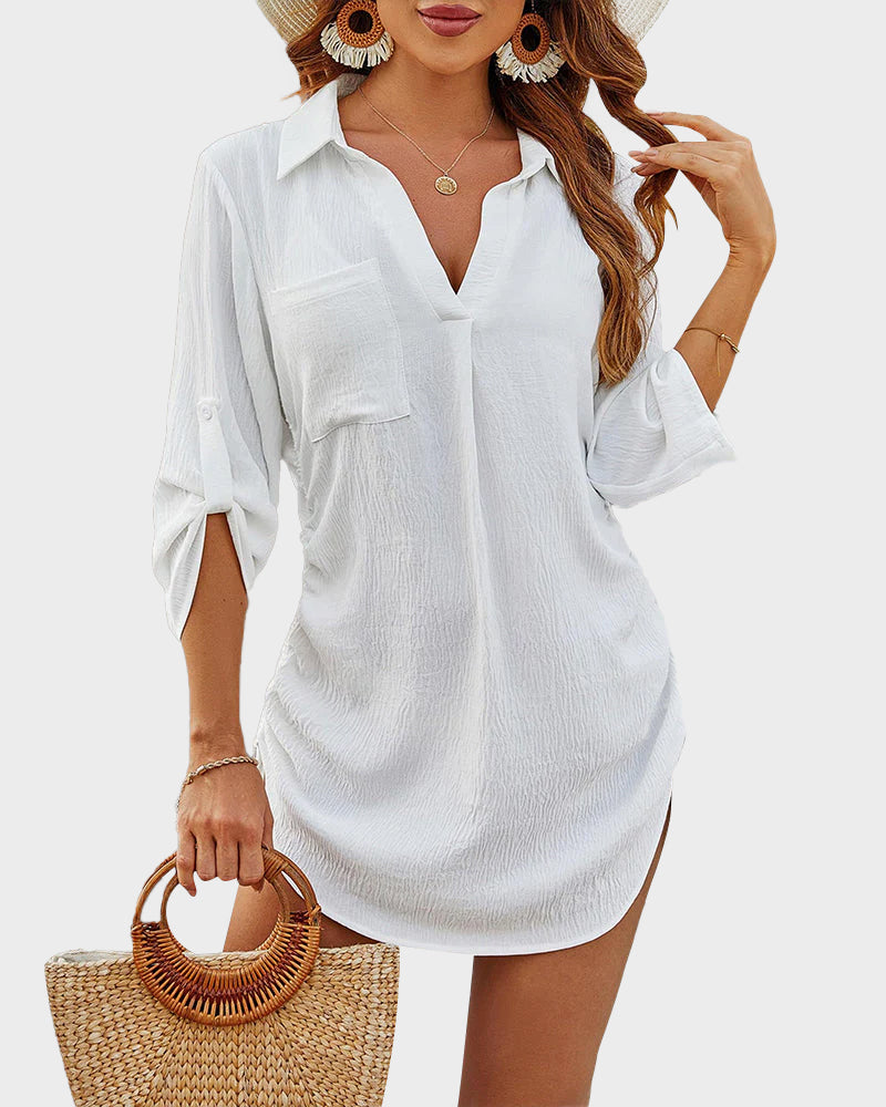 Savaviaswim - Coverup Drawstring Beach Dress Shirt