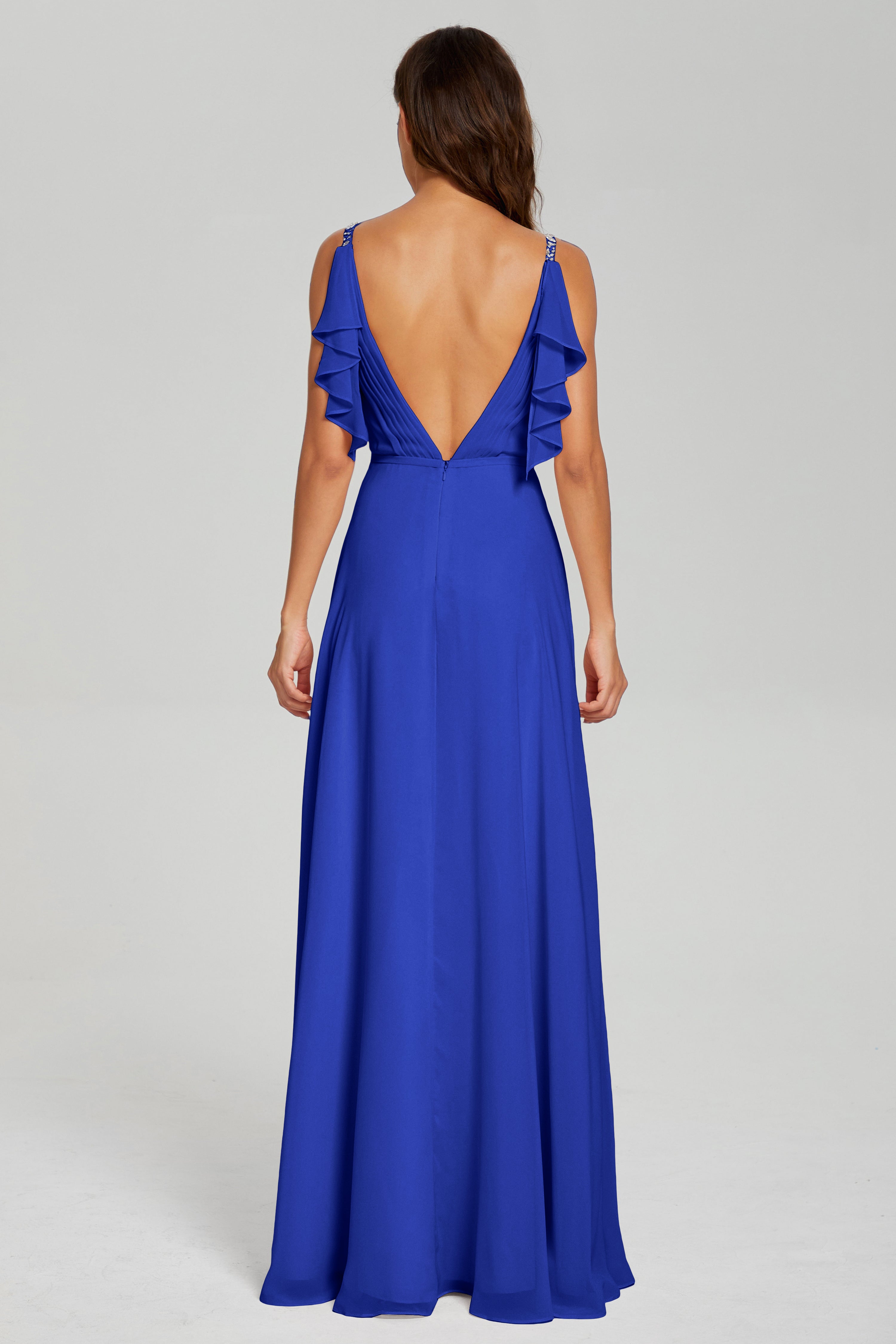 Backless Sequins Pleating Prom Dresses