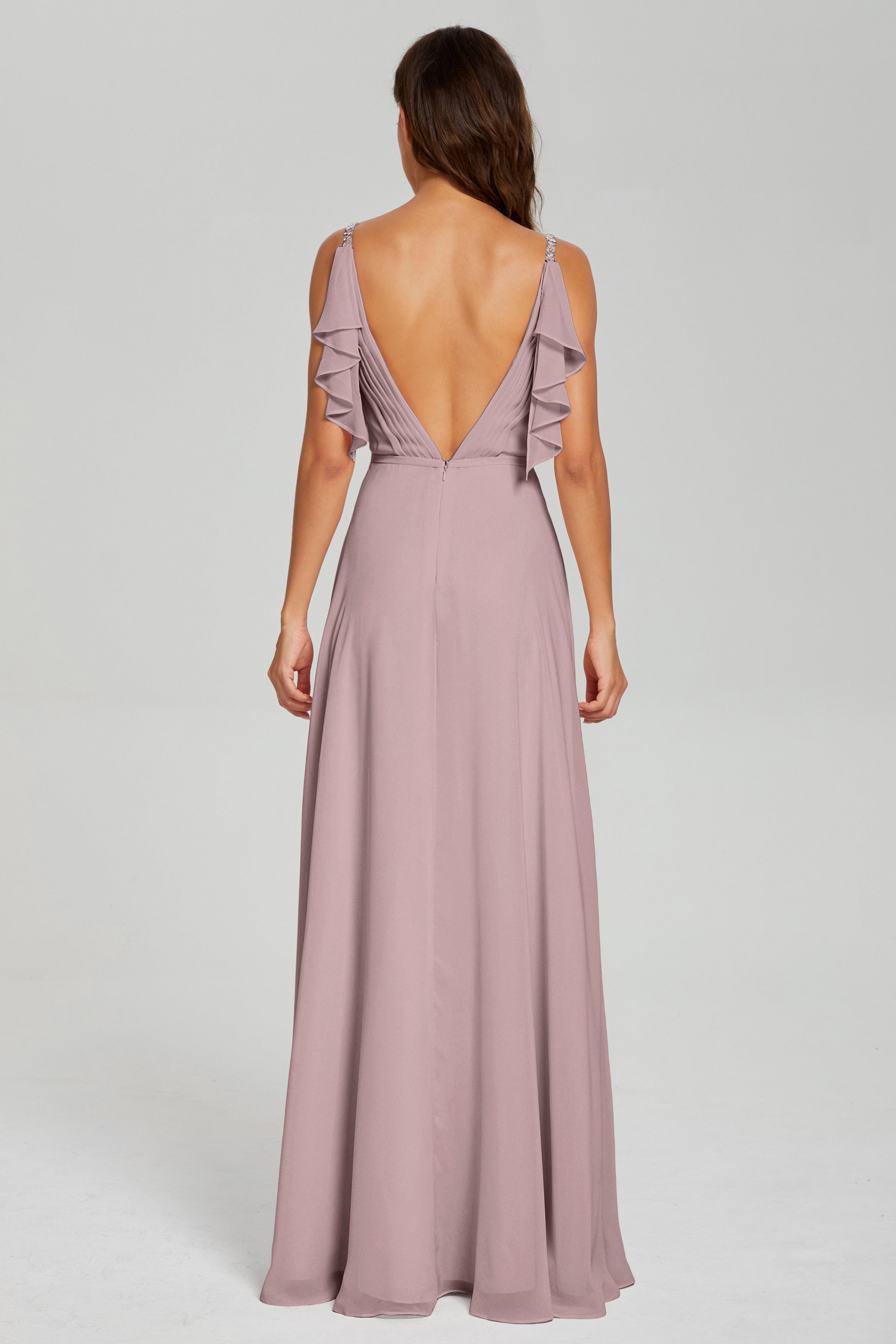 Backless Sequins Pleating Prom Dresses