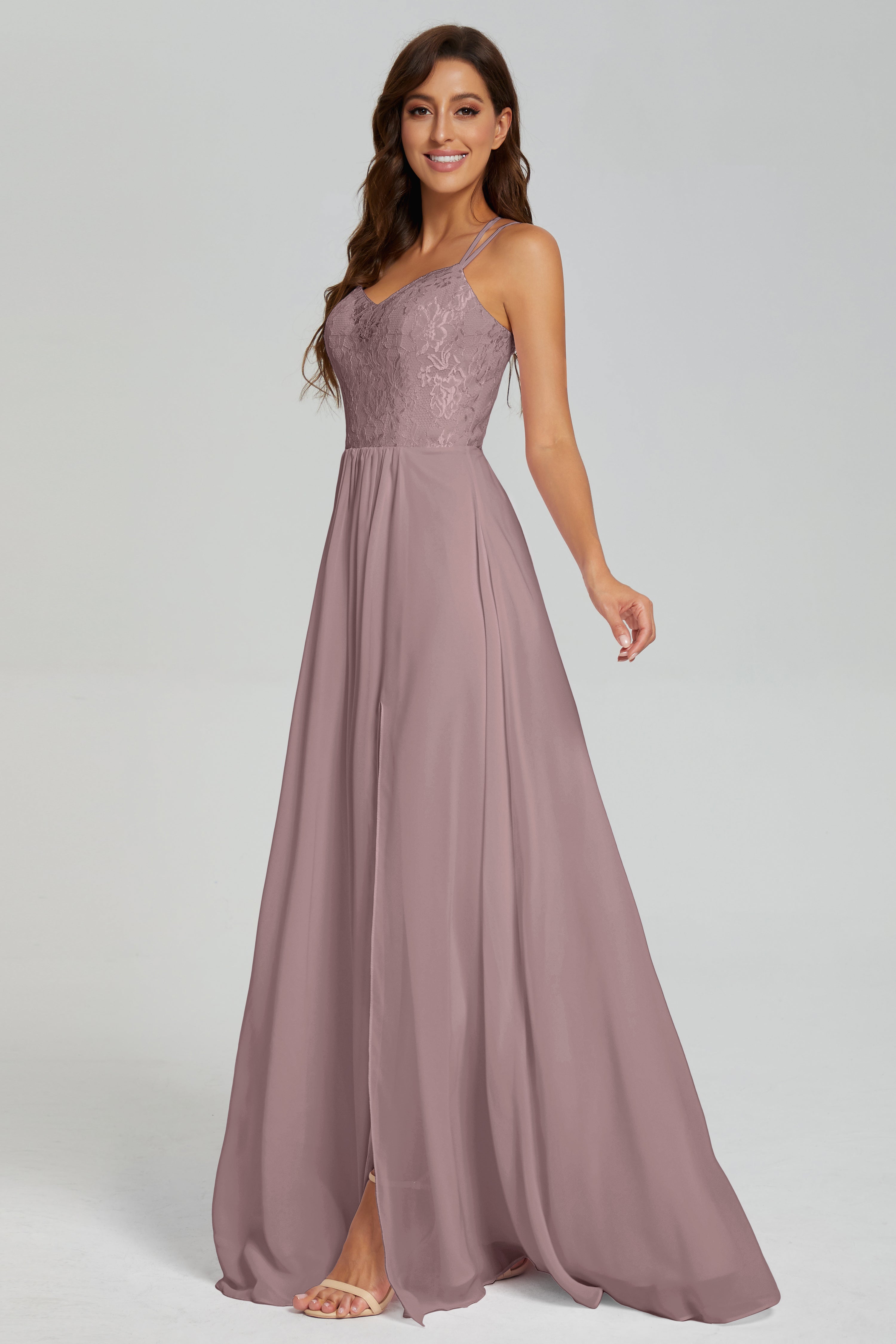 Criss Cross Spaghetti Straps Chiffon Prom Dresses
