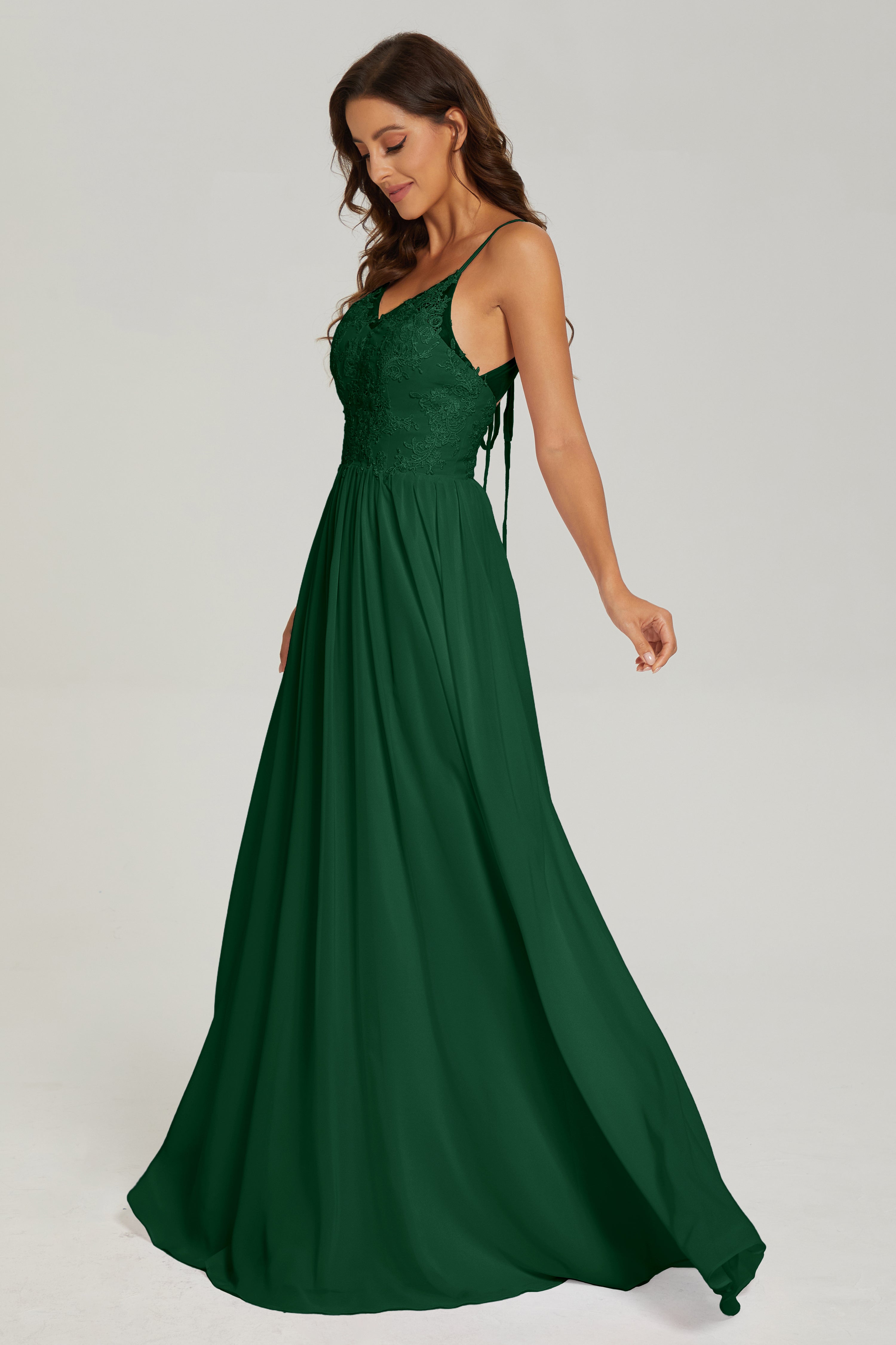 Floor Legnth Spaghetti Straps Lace Prom Dresses