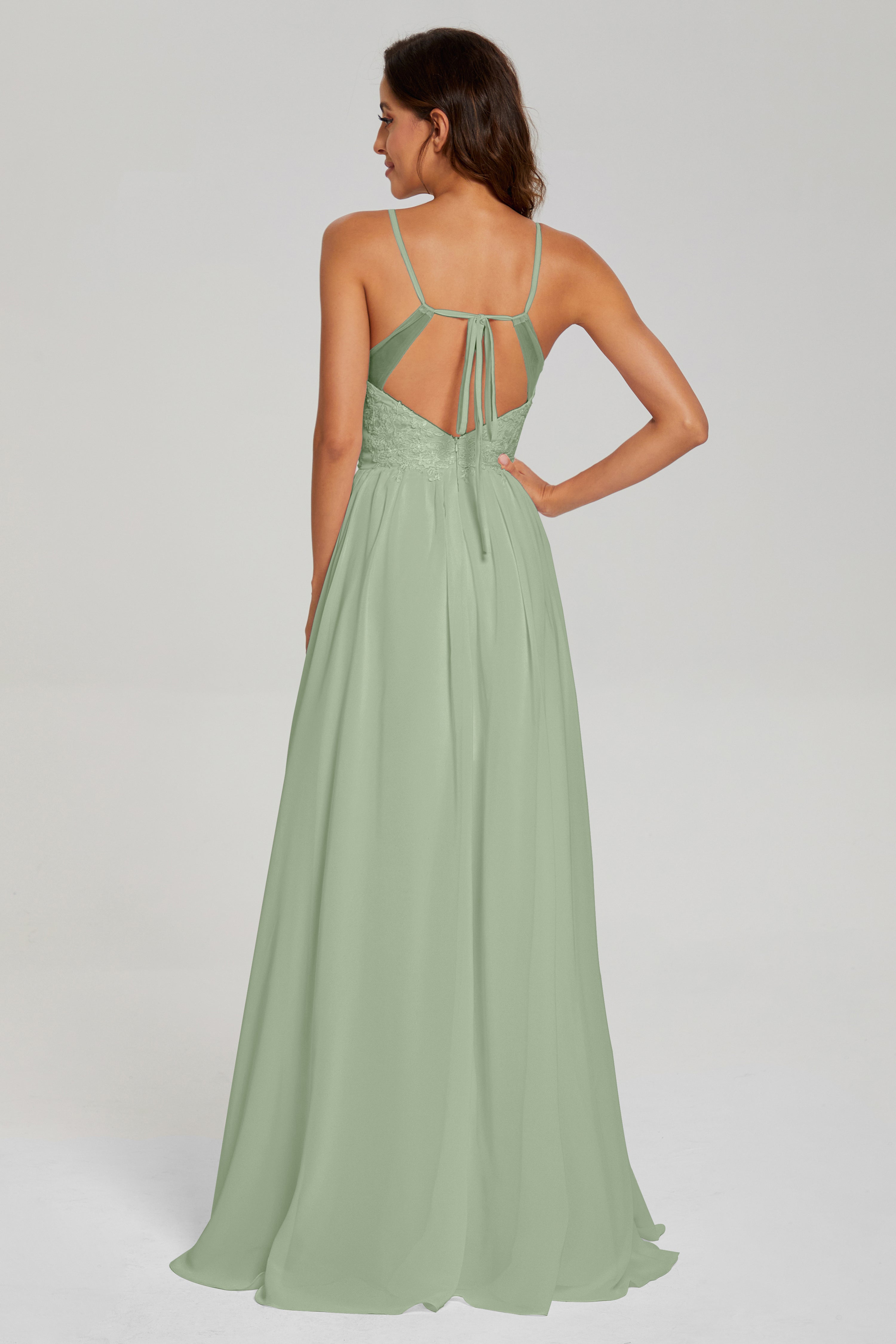 Floor Legnth Spaghetti Straps Lace Prom Dresses