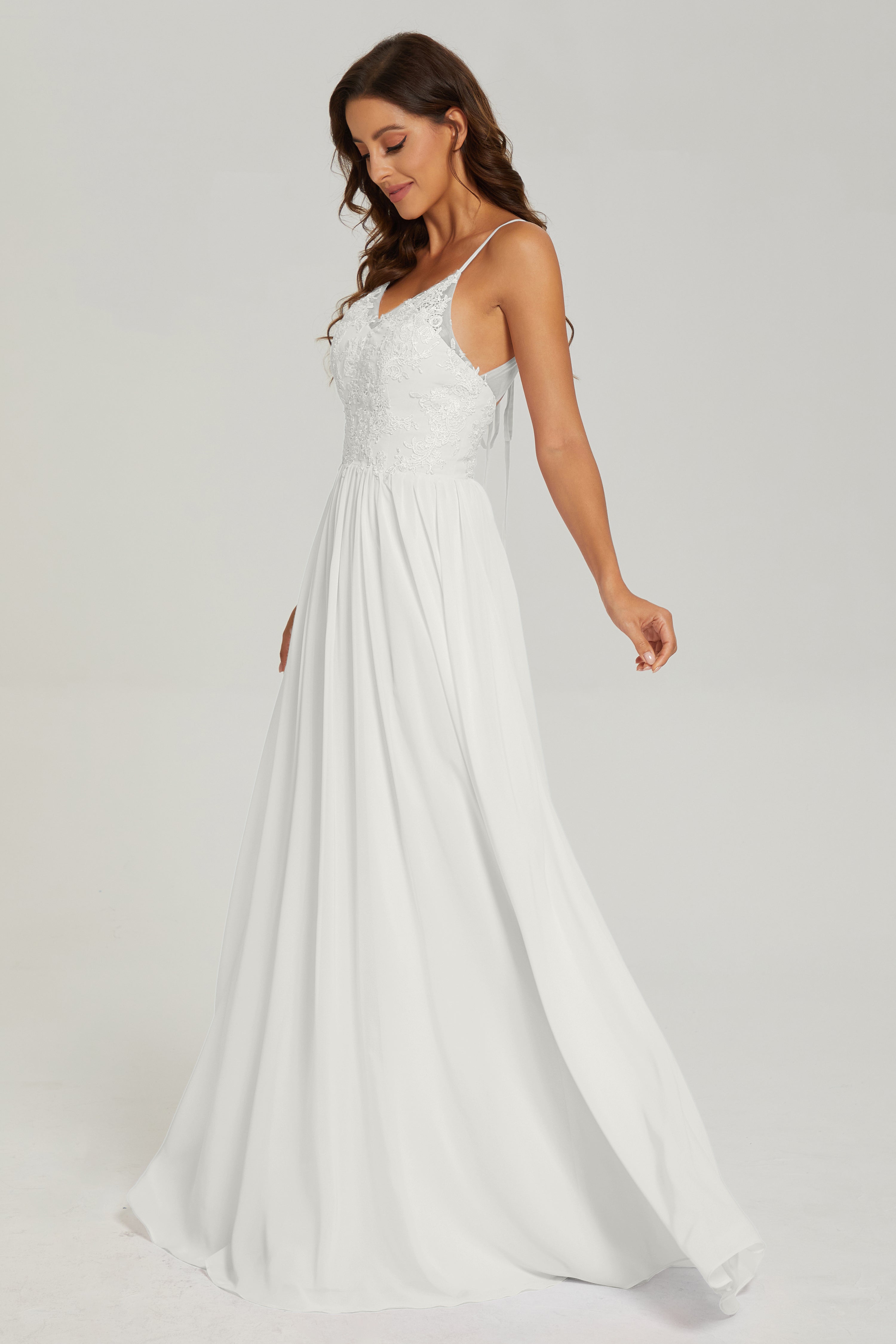 Floor Legnth Spaghetti Straps Lace Prom Dresses