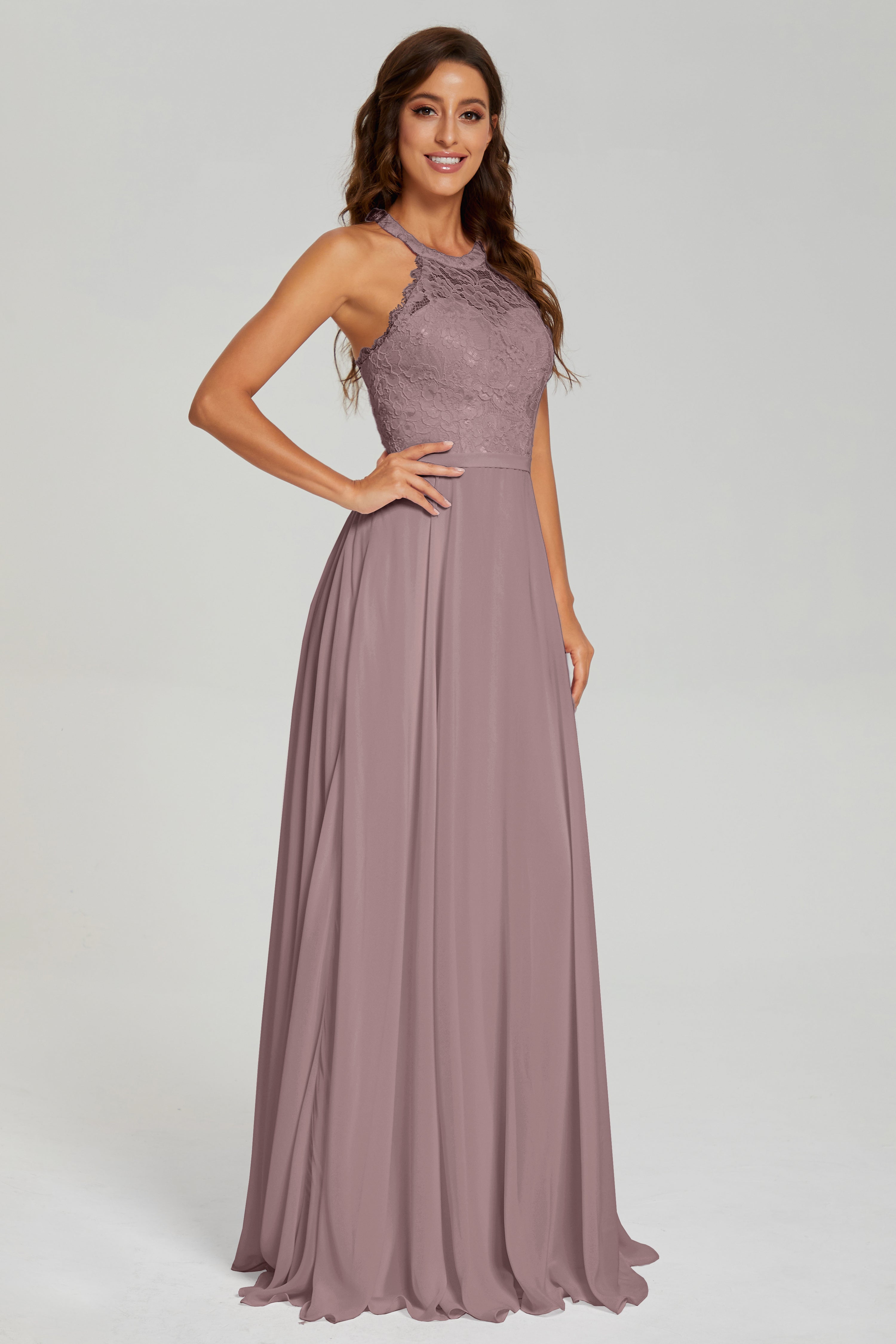 Halter A-line Lace Prom Dresses