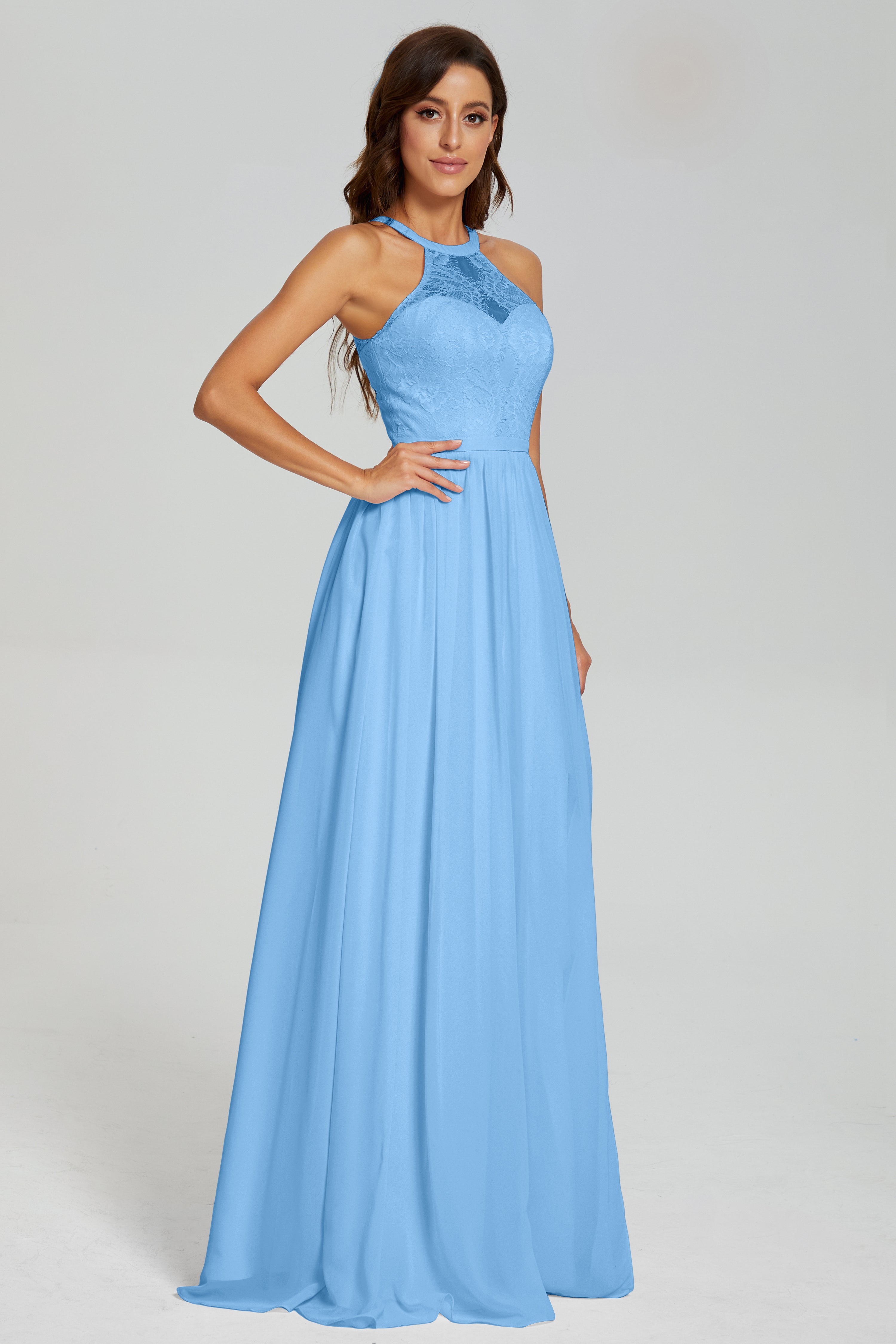Halter Split Open Back Prom Dresses